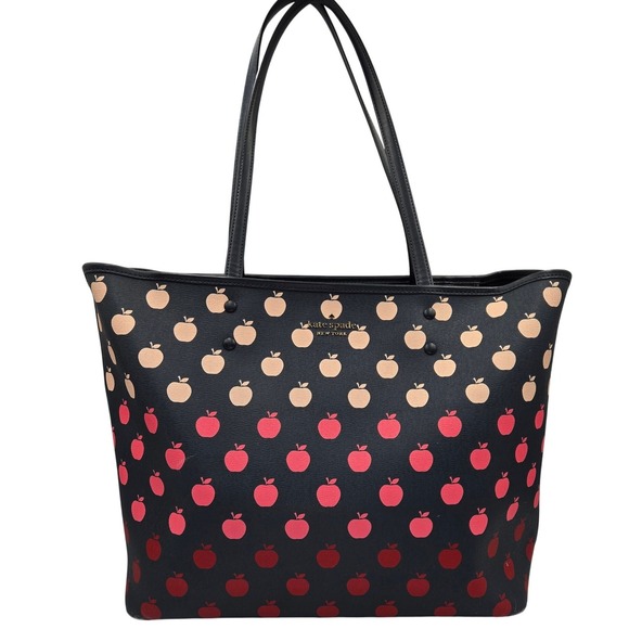 Kate Spade New York Handbags - Kate Spade‎ New York Apple Print Tote Bag Black Red Pink